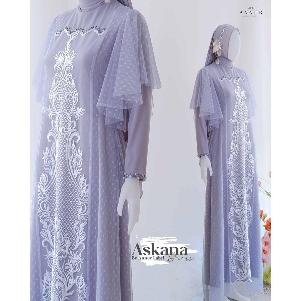 Annur Label Pre Order Askana Dress kondangan simpel bordir payet gamis pengajian premium
