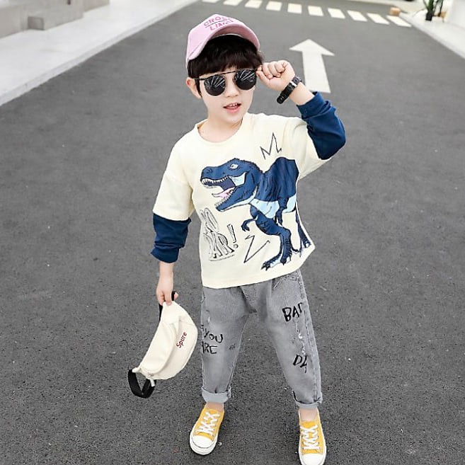 Setelan Anak Laki Laki Fashion Dinosaurus Roar