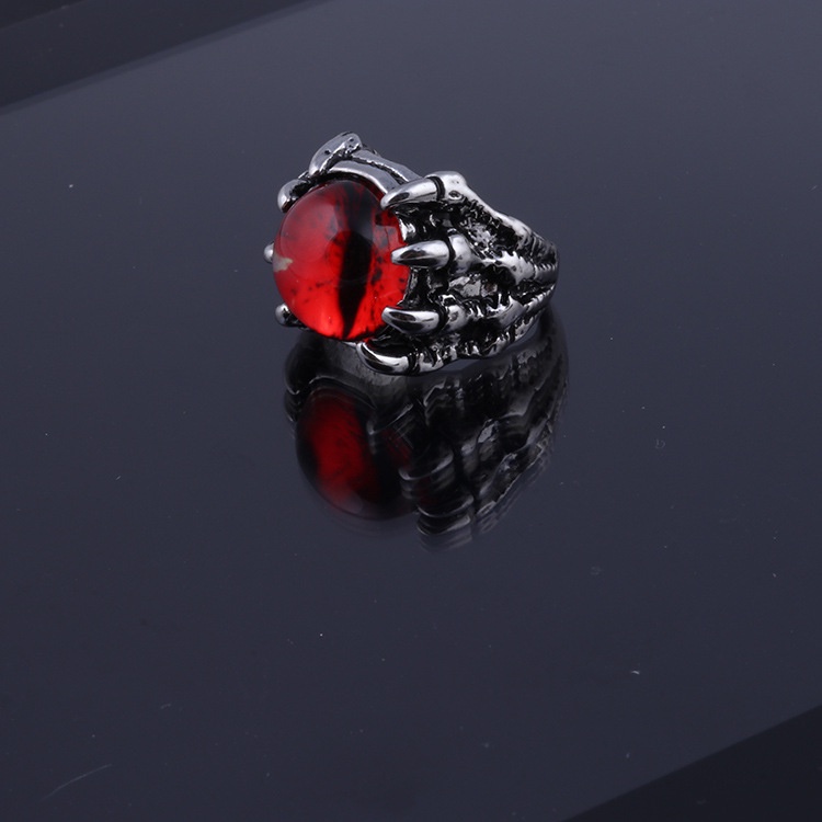 Cincin Model Terbuka Adjustable Desain Mata Iblis Gaya Punk Untuk Pria