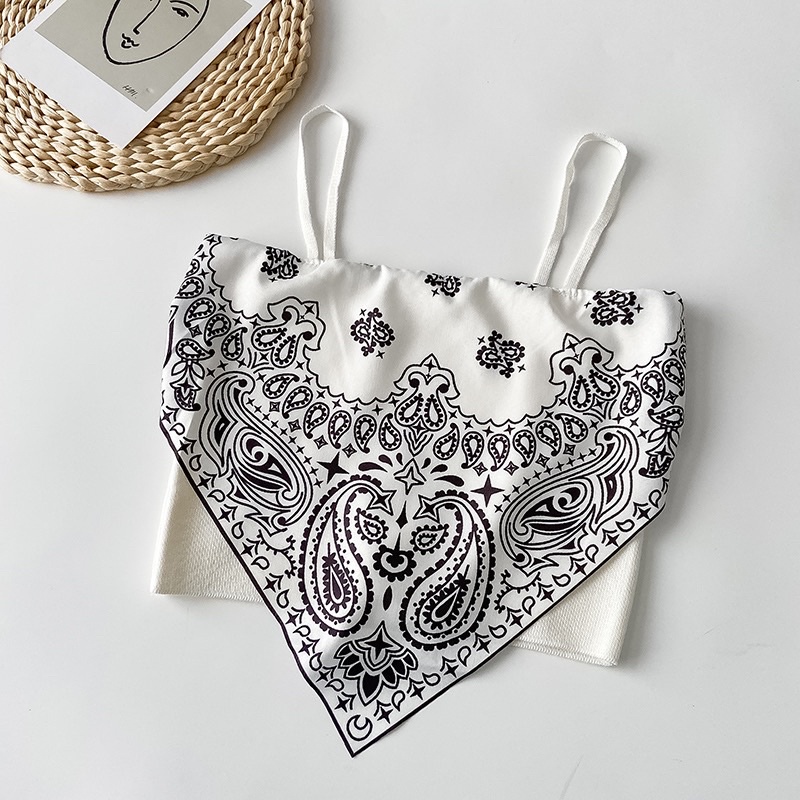 *IMPORT* Tank Top BKK / Crop Top Model Bandana Vintage / Retro-Putih Motif