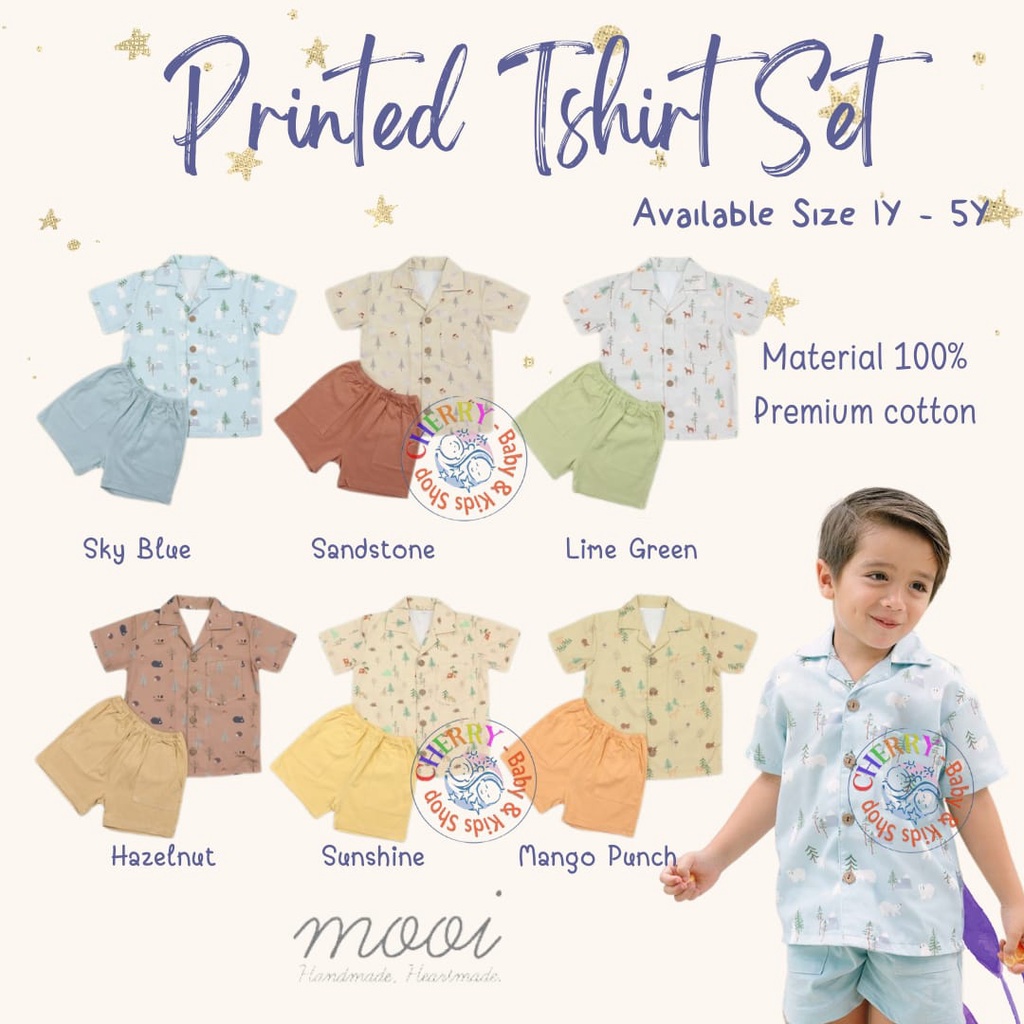 Mooi Setelan Shirt Printed 1-5Y Setelan Anak Unisex Laki Laki Pakaian Sehari Hari Adem Lembut CBKS