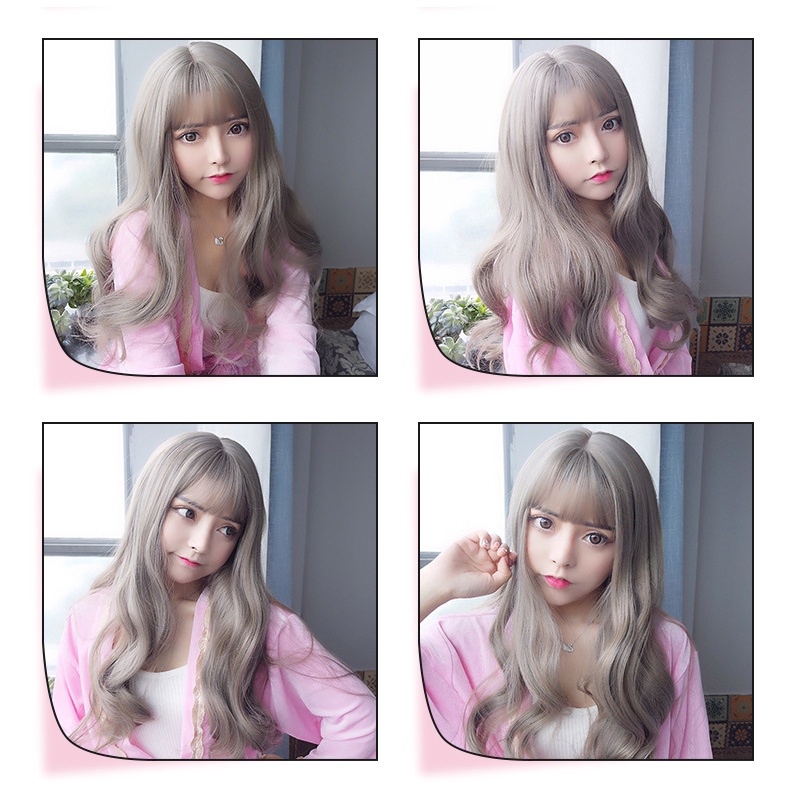 Wig Rambut Panjang Full Lace Bergelombang / Hair Extension Curly Poni Depan Rambut Palsu Perempuan Dewasa C2 F697