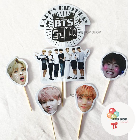 Cake Topper BTS HAPPY BIRTHDAY Set / Hiasan Kue Ultah / Topper Cake Karakter OPPA