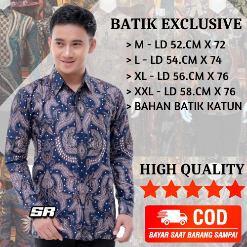 KEMEJA BATIK PRIA LENGAN PANJANG SIZE M L XL XXL PUTRAMAHKOTA PEKALONGAN BatiK HRB026 Kenongo Hem Panjang Padi