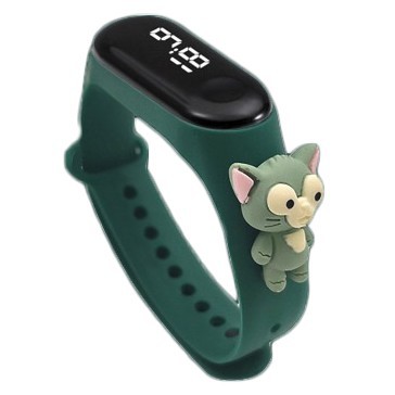Brgunik - Jam Tangan Elektronik Led Anti Air Bahan Silikon Untuk Anak / Jam Tangan Karakter JT027-GREEN CAT