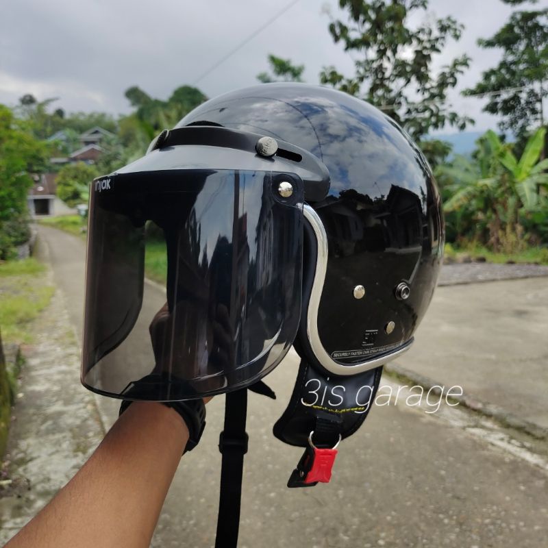 HELM BOGO RETRO FULL LEHER KACA DATAR SNI WANITA DEWAS