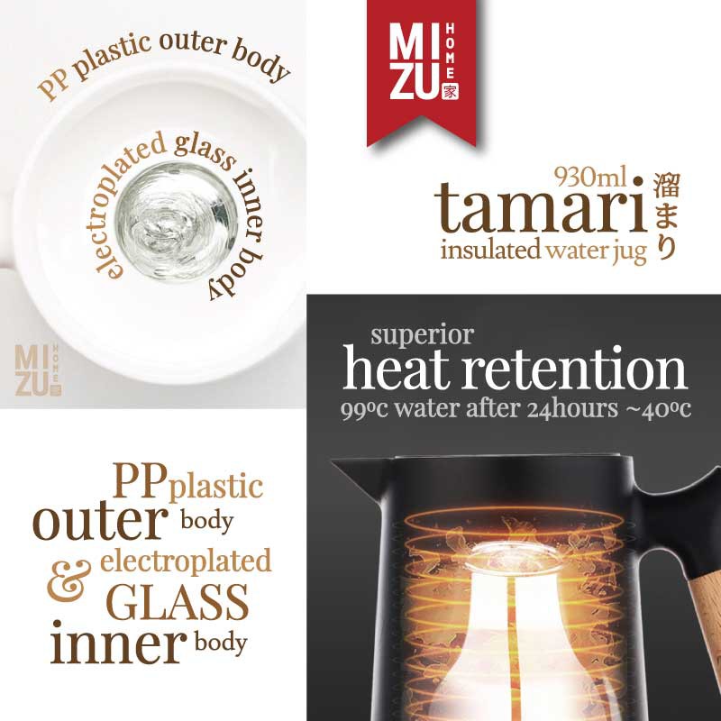 MIZU TAMARI 930ml Insulated Water Jug Teko Termos Kaca Air/Kopi/Teh Panas/Dingin Thermos Glass Jug-6