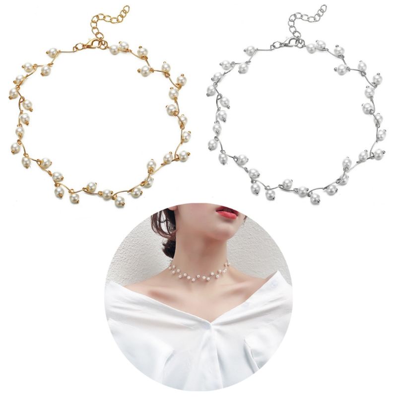 Cecilia Pearl Klavikula Ranting Choker Necklace Model Zigzag Rantai Korean Mutiara Kalung Korea