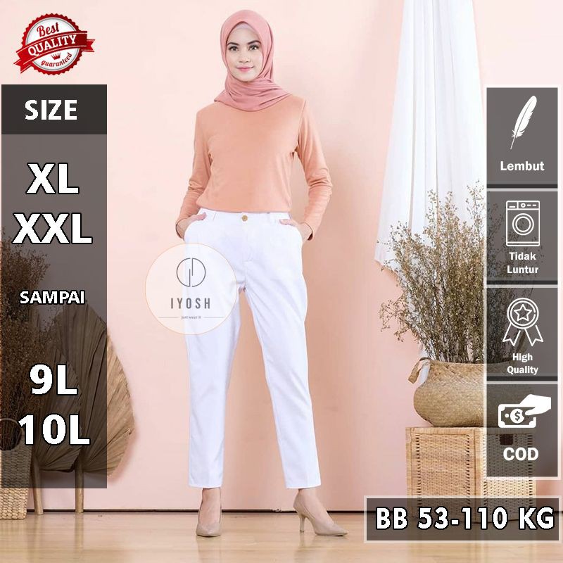 WHITE - JUMBO Baggy Pants Premiun American Drill Impor - M L XL XXL 4L 5L 6L 7L L8 L9 L10