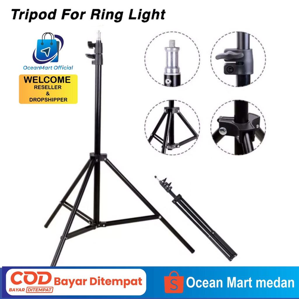 Tripod Ring Light 2.1 Meter Selfie Stand Universal Portable Multifungsi Aksesoris Handphone HP OCEANMART OCEAN MART Murah Grosir