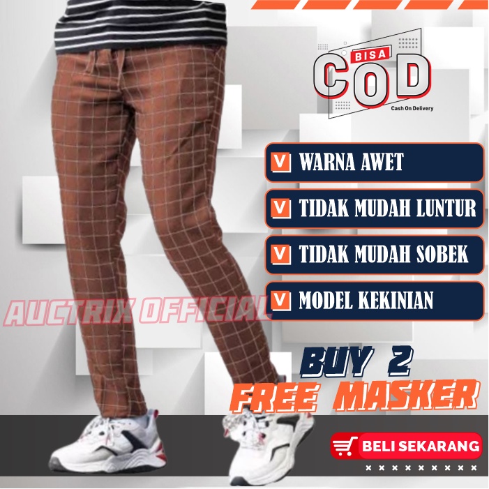 Celana Tartan Panjang Pria Dewasa Distro Pinggang Rib Karet