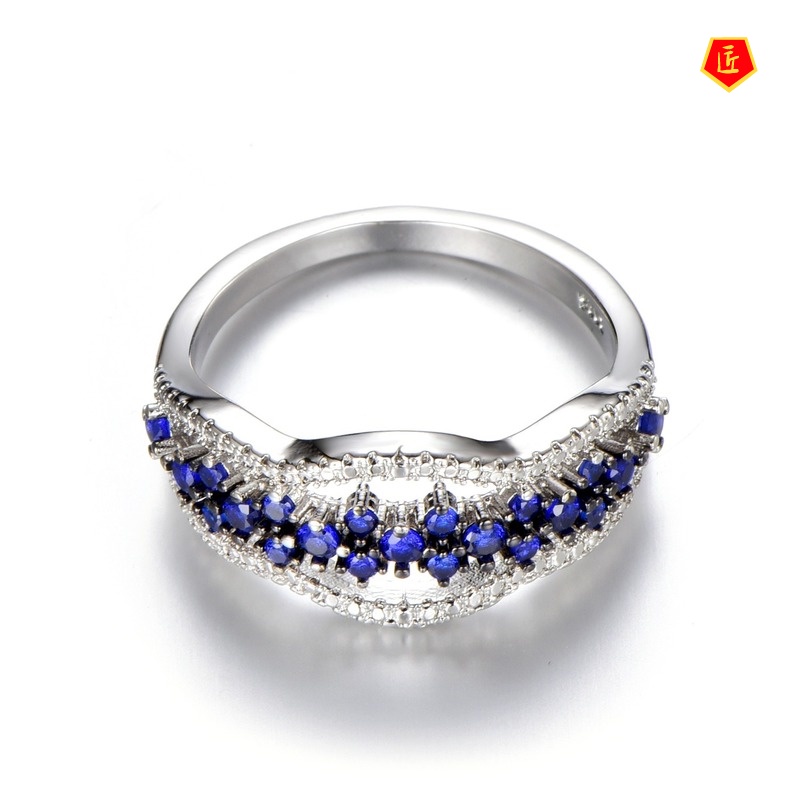 [Ready Stock]925 Silver Inlaid Sapphire Ring Fashionable and Elegant