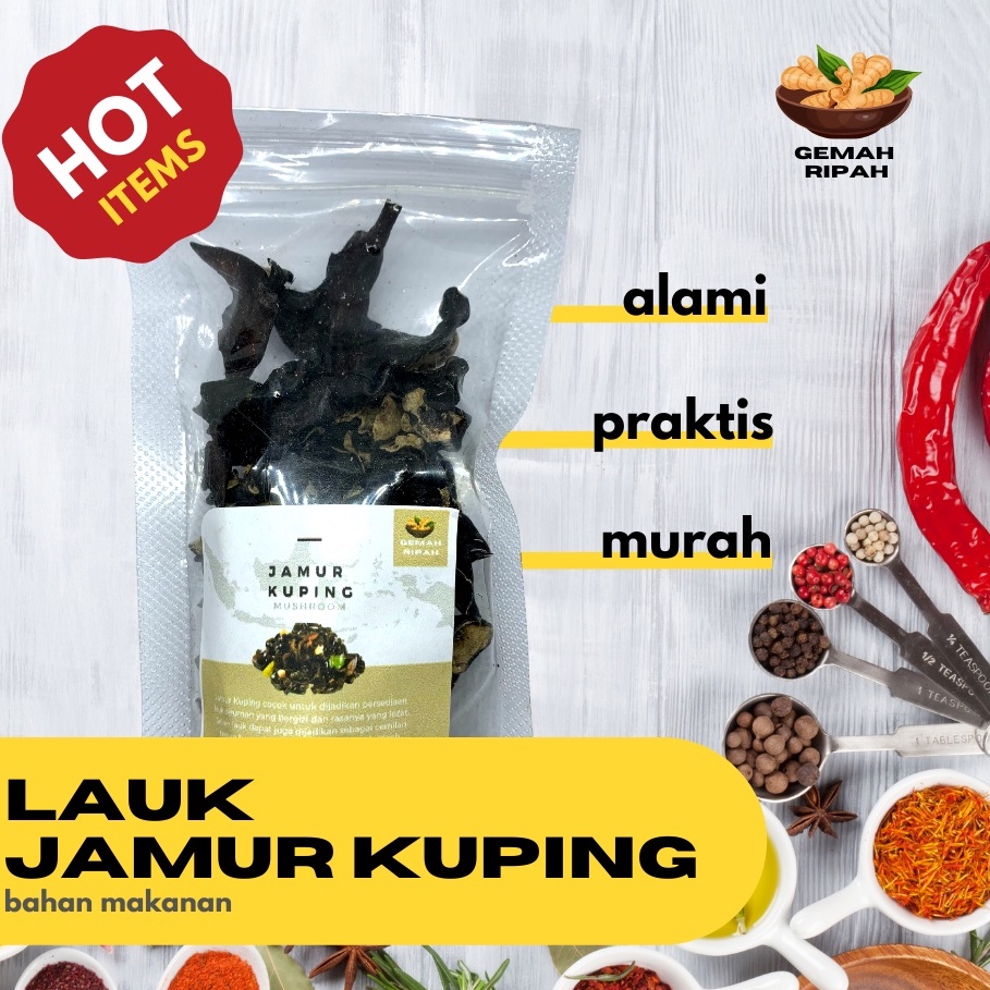 

Jamur Kuping Hitam Kering / Dried Black Fungus / Jamur Hitam berat 25 gram