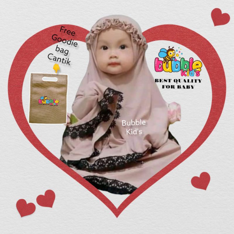 Mukena Anak Bayi Ruffle 2 Bulan - 3½ Tahun Katun Spandek Jersey Adem Elastis Fashion Muslim Perempuan Lucu Renda Brukat