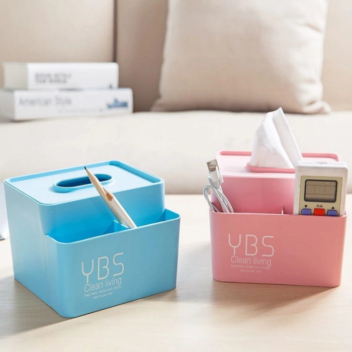 YBS Tissue Box Kotak Tissue Box Tempat Tissue + 2 sekat - Biru Tempat Tisu