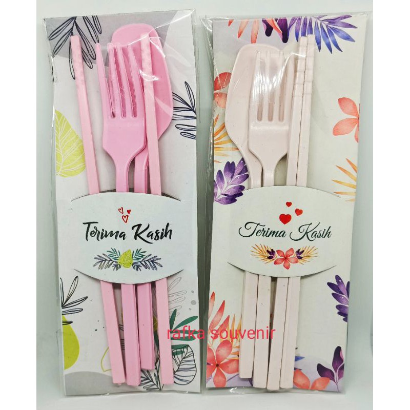 souvenir sendok garpu sumpit set kemas plastik alas