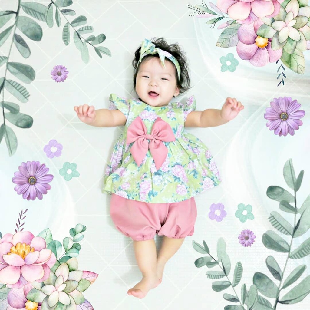 setelan katun anak perempuan harian baby cewek MILLEA ROSE PEONIES SAKURA set 0-2 TAHUN baju bayi anak perempuan setelan anak perempuan