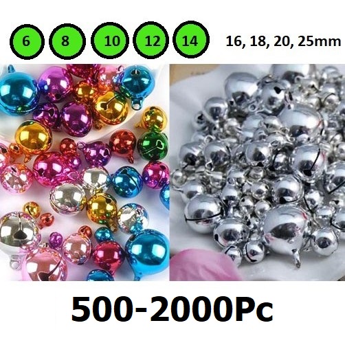 Bell lonceng kelintingan Warna Warni &amp; SIlver Emas Uk 6 - 14mm Harga/500-2000pc