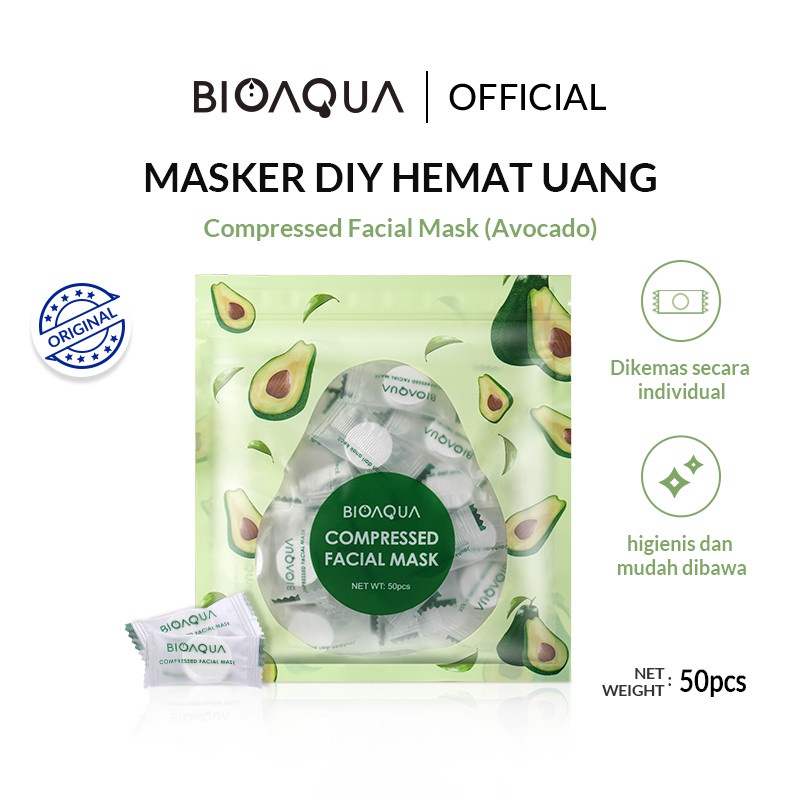 ✨ AKU MURAH ✨ BIOAQUA DIY Compressed Facial Face Mask isi 50 Pcs &quot;AVOCADO&quot; Sekali Pakai BPOM