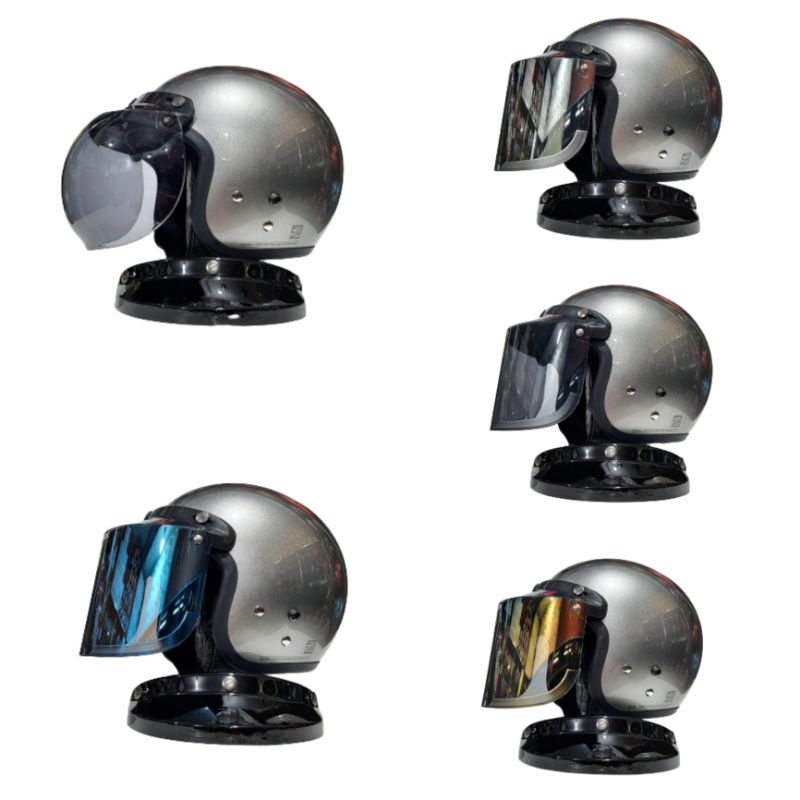Helm Cargloss CFM Retro Original Silver Glossy Plus Kaca