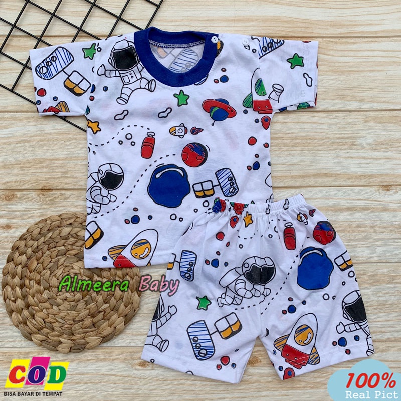 Setelan baju Bayi Lengan Pendek Motif Astronot Usia 3-12 Bulan Almeera Baby and Kids