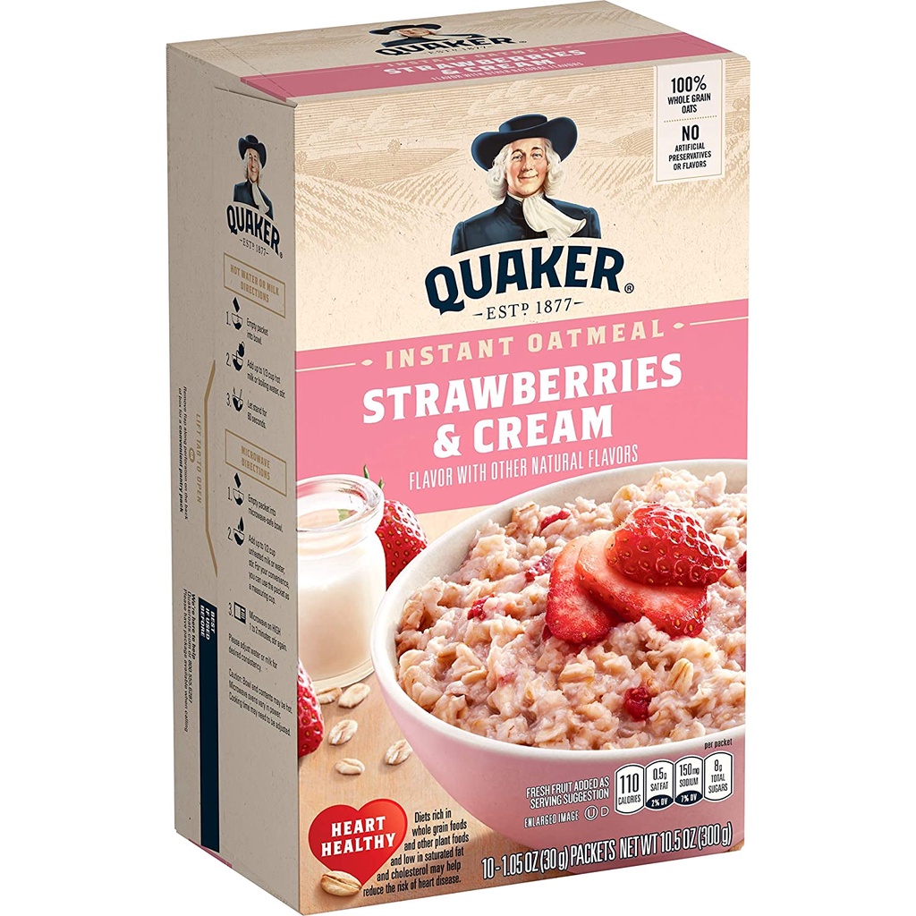 

Quaker Instant Oatmeal Strawberries & Cream 300gr - From Usa