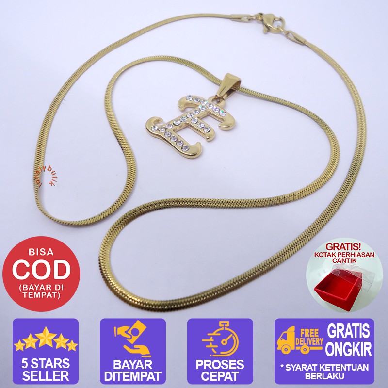 Lovelybutik Honey Kalung Huruf Titanium Anti Karat Inisial E Uk 45 cm BONUS KOTAK PERHIASAN