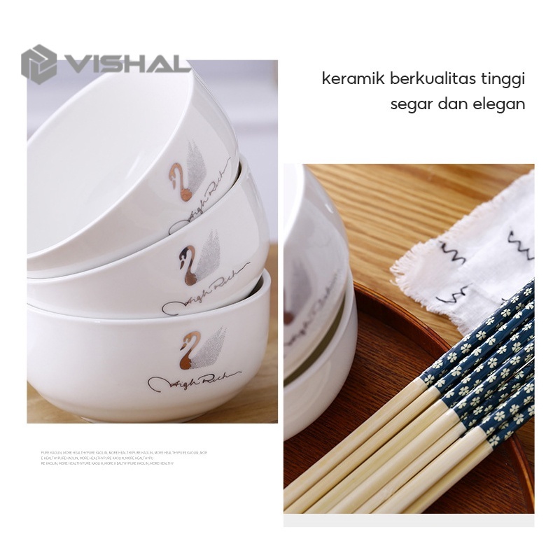 VISHAL Mangkok Sumpit Set  Motif Antik Bahan Keramik Plus Paper Bag  Japanese Bowl