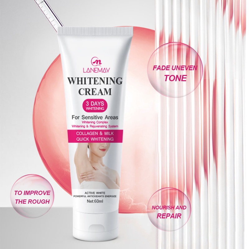 Pemutih selangkangan Pemutih ketiak Lotion pemutih tubuh Underarm Whitening cream Perawatan kewanitaan tubuh 60G Efektif memutihkan leher/tangan/kaki/miss v/Selangkangan/ ketiak/Aman dan tidak berbahaya