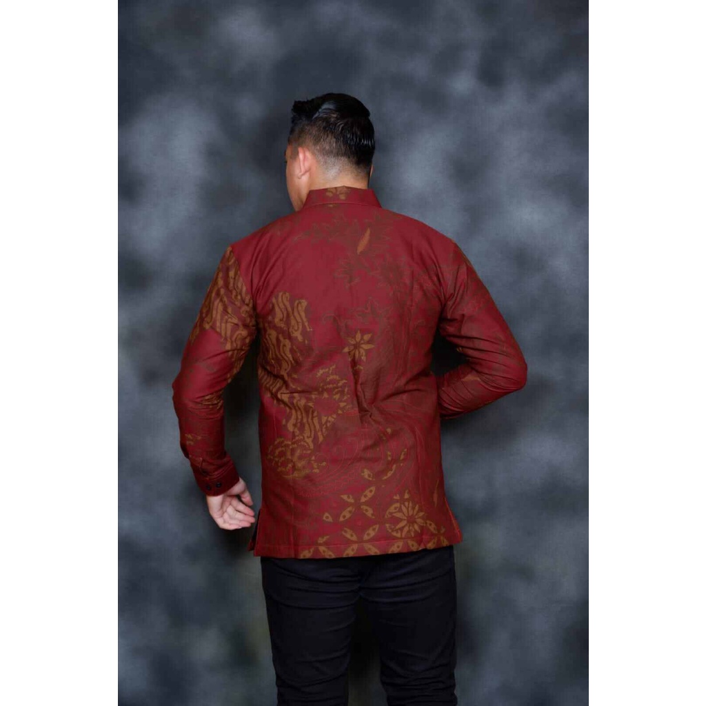 Kemeja batik lengan panjang pendek warna merah terbaru / hem batik pria keren warna merah / batik pendek merah terbaru / baju batik panjang terbaru ready M-XXL PEKSI SELING MARUN