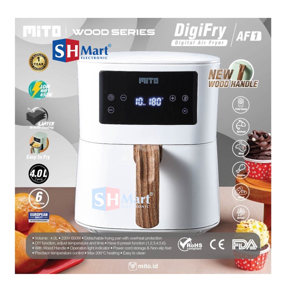 AIR FRYER MITO DIGITAL WOOD SERIES 4 LITER AF-1 / AF1 PENGGORENGAN TANPA MINYAK GARANSI RESMI ( MEDAN )