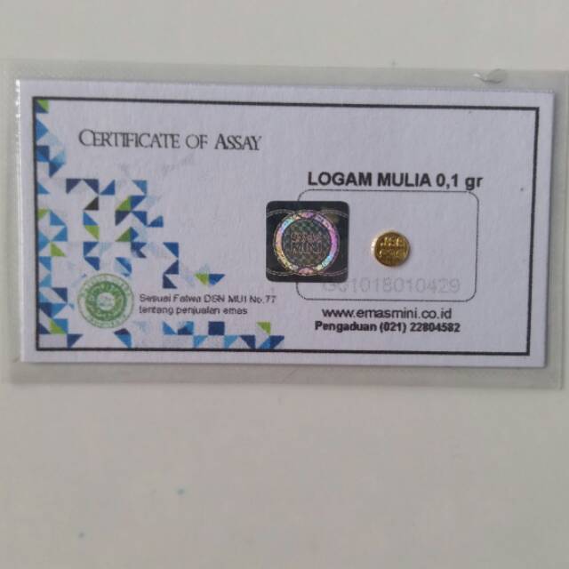 Emas mini 0,1 gram 24 karat bersertifikat