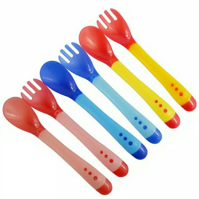 SENDOK/GARPU SILICONE SENSOR PANAS UNTUK Makan MPASI BAYI