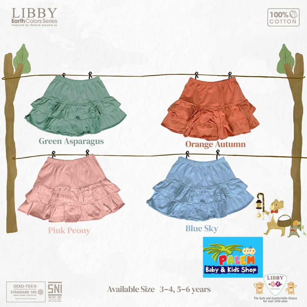 Libby 1 Pcs Lilo Skirt Earth Color Segiempat / Rok Celana Bayi / Anak 100% Cotton 3-4,5-6 Tahun