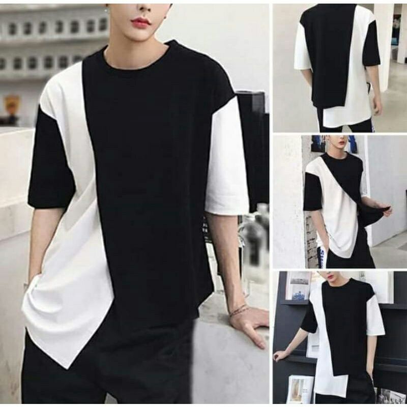Men Korean Style T_Shirt.Twotone T_Shirt.Double Layers T_Shirt