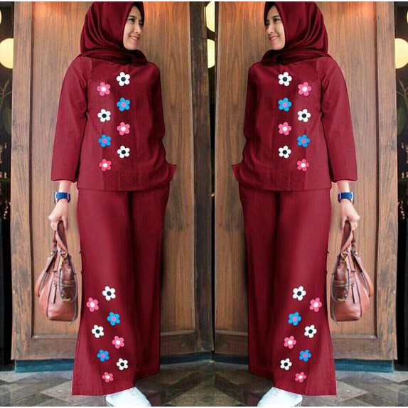 setelan perempuan baju stelan cewek fashion wanita celana kulot busana muslim ok