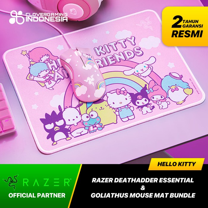 Razer DeathAdder Essential &amp; Goliathus Mouse Mat Bundle - Hello Kitty