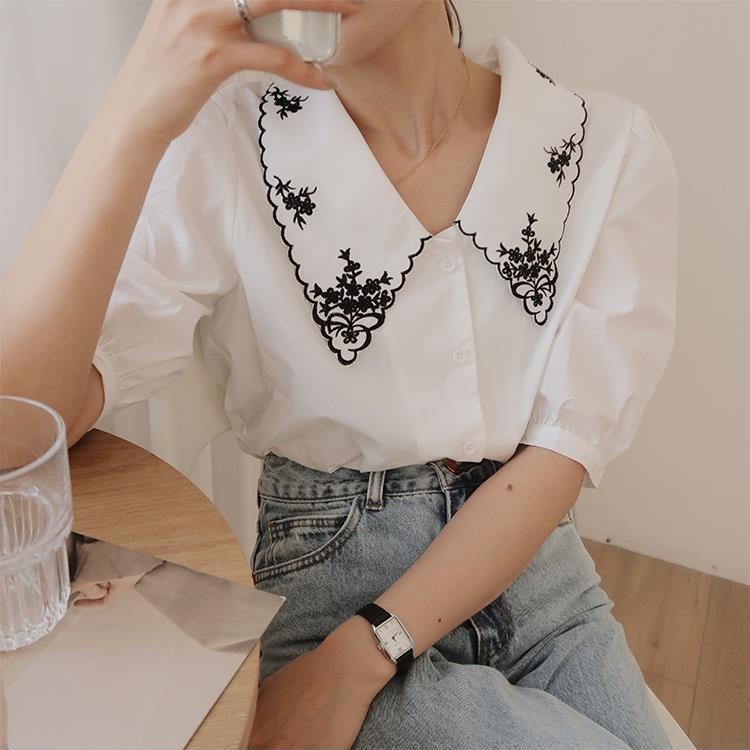 MOOGU ♡ Kemeja work lengan pendek shirt wanita korean style atasan