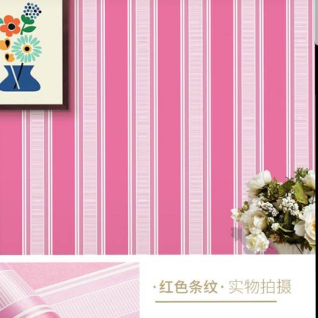 Wallpaper stiker motif salur pink mix white