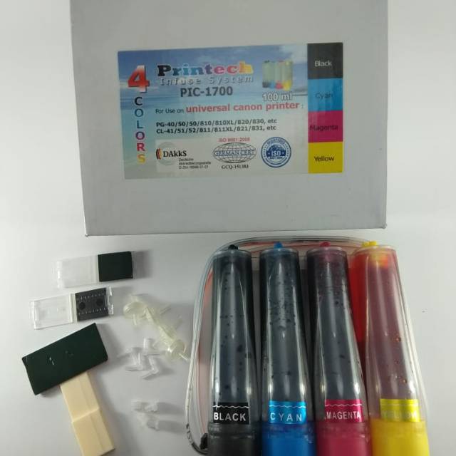 Paket tabung infus printer 4 warna+ tinta printech . Bisa buat canon epson hp