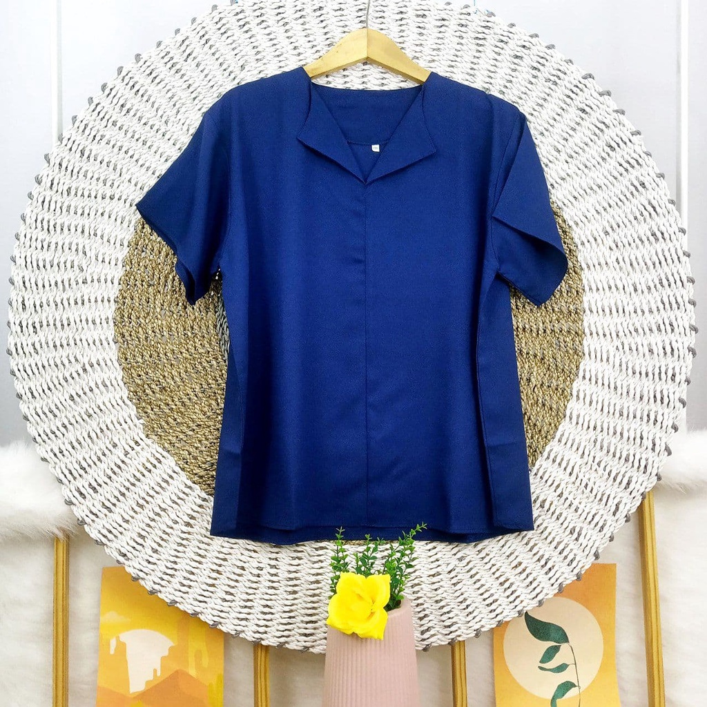 ATASAN BLOUSE LENGAN PENDEK JUMBO BIGSIZE OVERSIZE LD 110 120 130 140-Navy