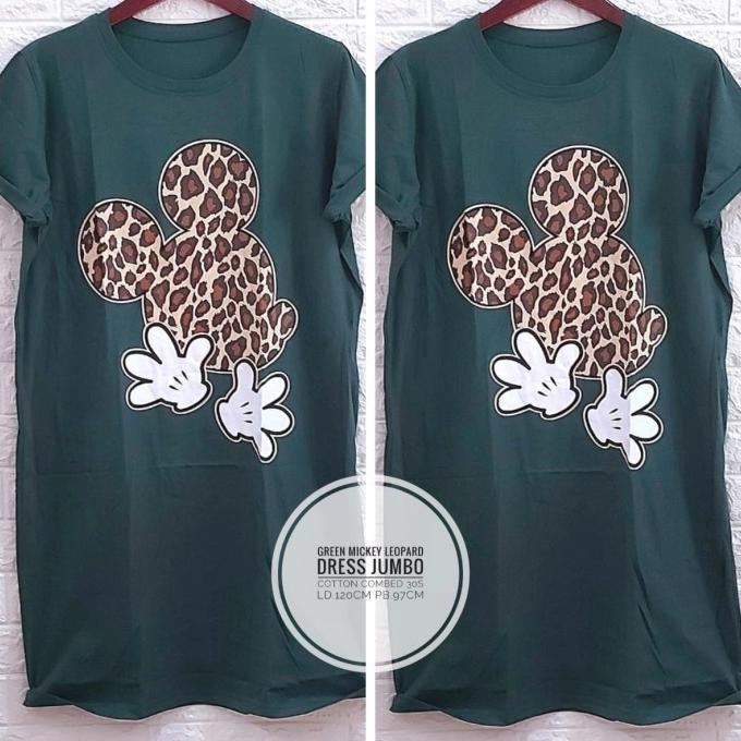 ● Dress Lebaran, Dress Midi Mickey Leopard Jumbo Xxxl-4Xl Ld 120Cm -130Cm - Hijau, Xxxl On Sale