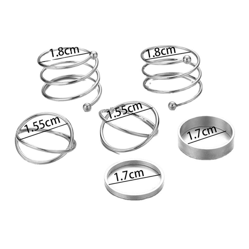 Cincin Wanita fashion Kepribadian Cahaya Mewah Enam Potong set niche Desain Angin Dingin Sederhana Jari Telunjuk Cincin Ekor Cincin Pasang