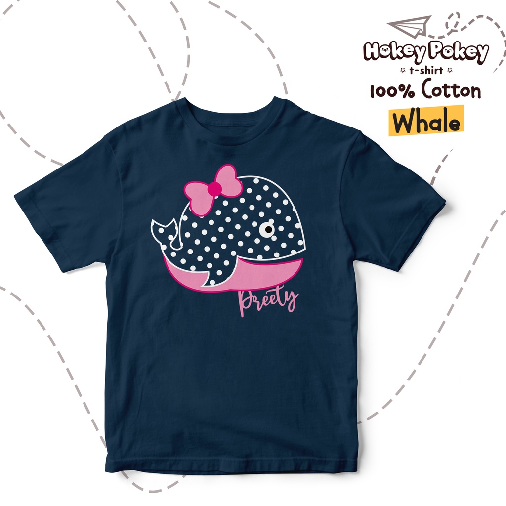 Baju Kaos T Shirt Anak Perempuan Katun Combed Motif Whale Navy