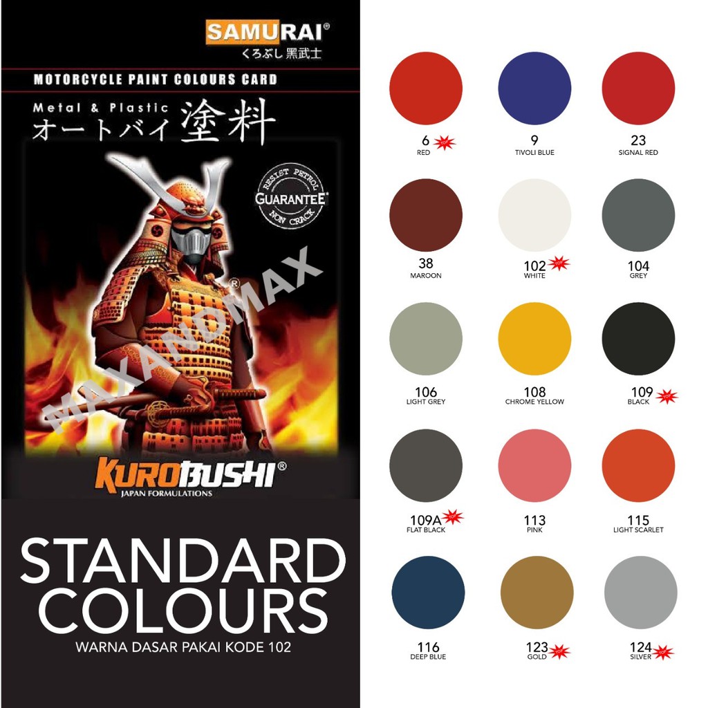  Pilox  Cat  Samurai  Paint Warna  Standard Black Flat Clear 