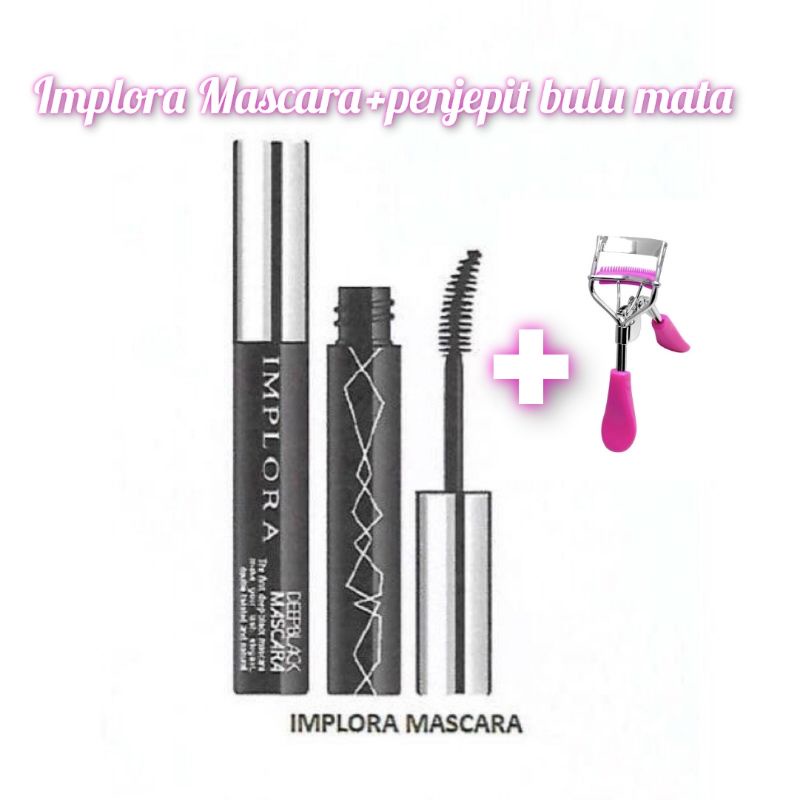 IMPLORA DEEP BLACK MASCARA / MASKARA IMPLORA WATERPROOF+Penjepit Bulu Mata