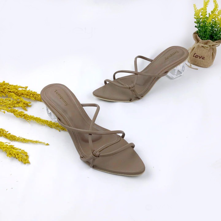 Heels Kaca Tali Wanita 7 cm Cantik Elegant AW 012 Terbaru / Alody's Collection