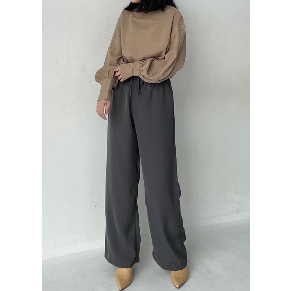 SIVALI KIYO PANTS | Celana Kulot Highwaist Wanita Pinggang Full Karet - Loose Pants Anti Kusut - Celana Bahan Kantor