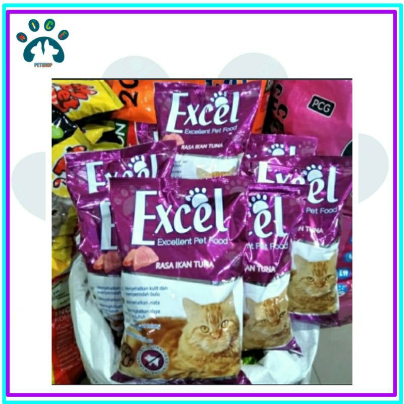 Makanan Kucing Excel Rasa Tuna 500 gr dry food bentuk ikan harga promo ya kak