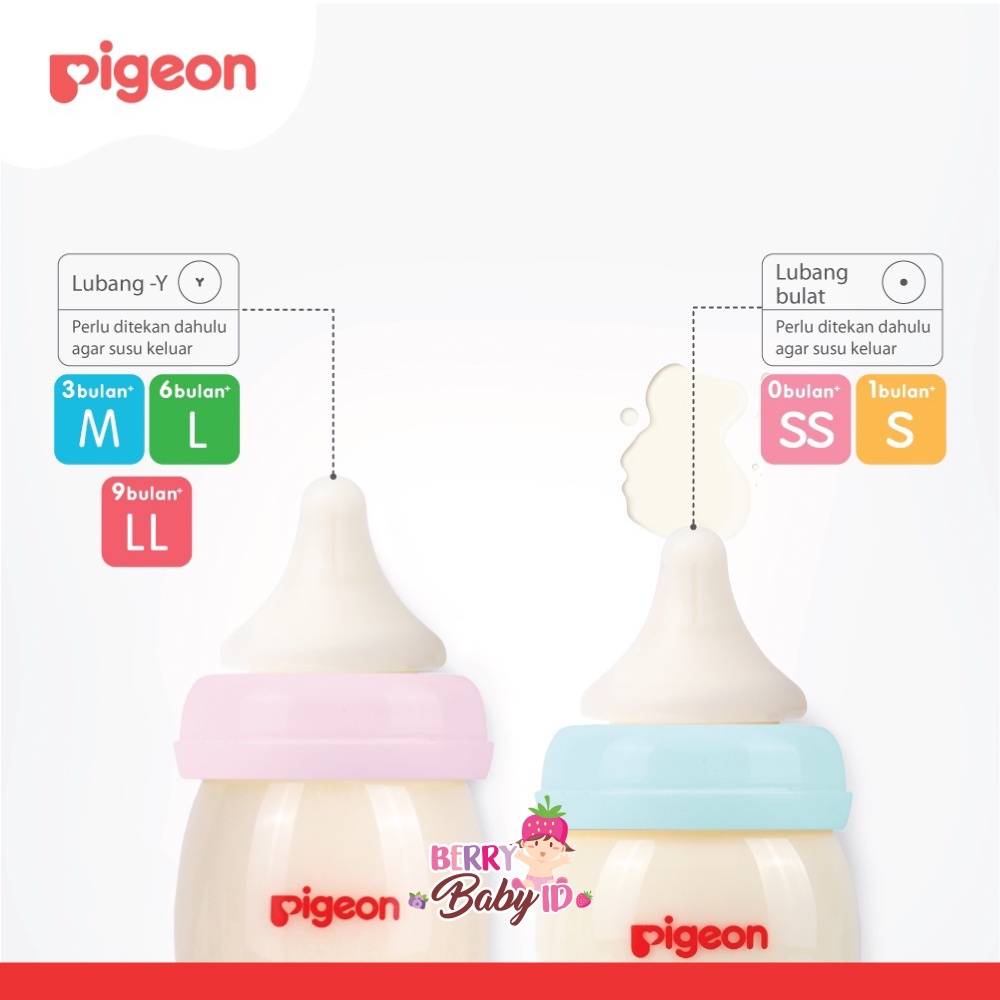 Pigeon Peristaltic Plus Wide Neck Nipple 2 Pcs Box Dot Botol Susu Bayi Berry Mart